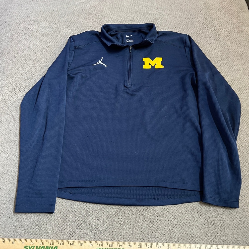 Jordan Michigan Wolverines Navy Blue Quarter Zip Pullover Nike Dri-FIT L